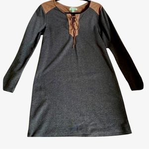 She and sky gray and brown suede dress